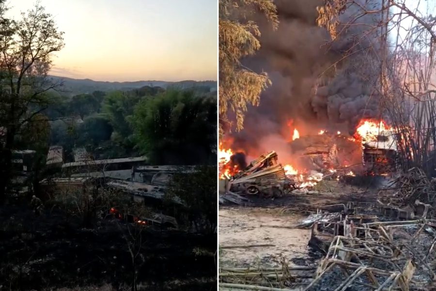MG: incêndio atinge mata e ferro-velho de ônibus em Vespasiano